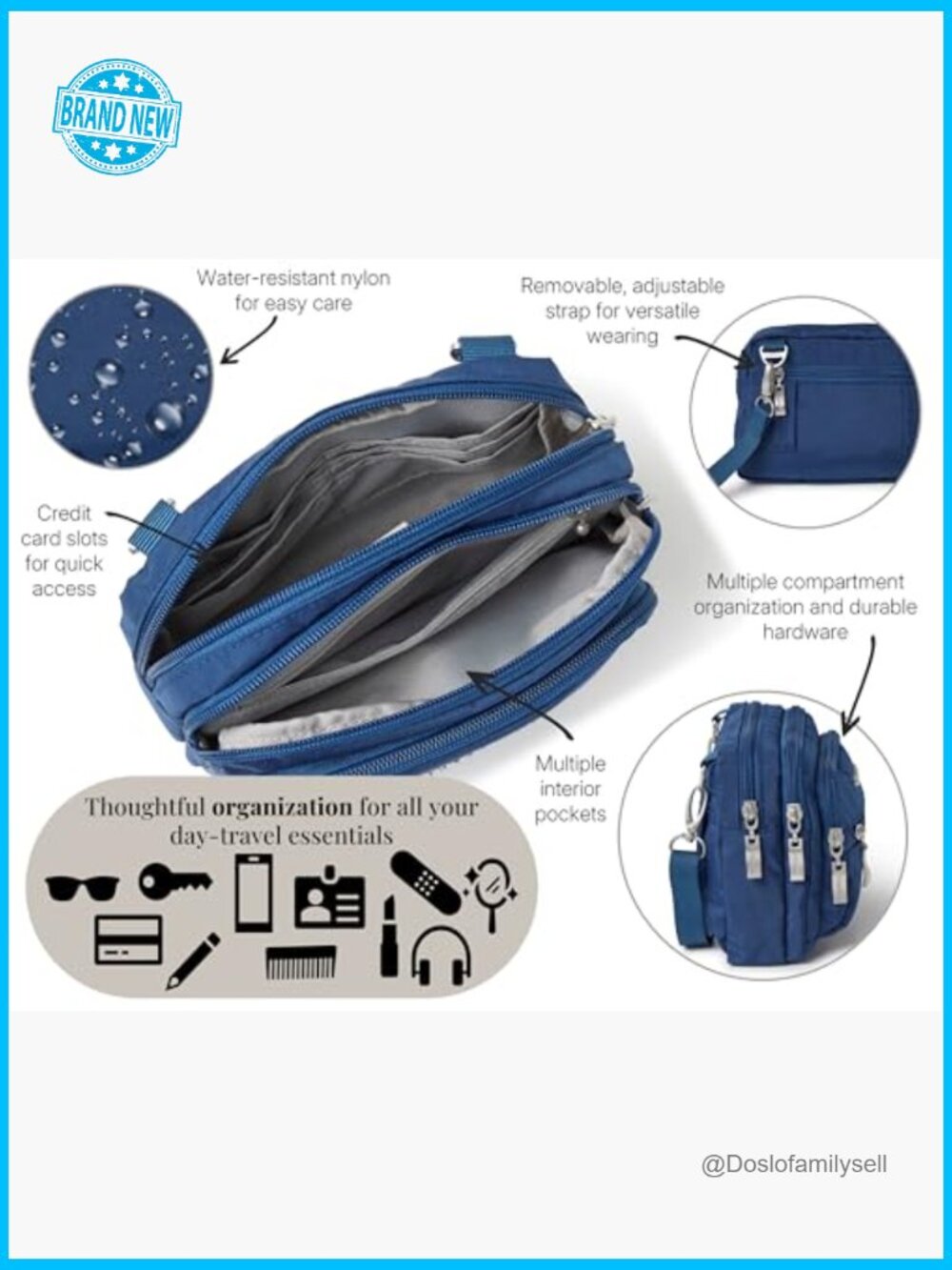 Lightweight Nylon Crossbody Bag Convertible to Belt Bag - Travel Essentials - Picture 4 of 7